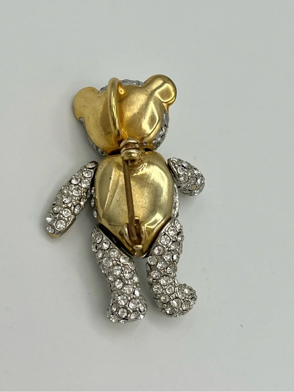 Vintage Articulated Pave Rhinestone Teddy Bear Brooch Pendant Pin Unsigned 🧸